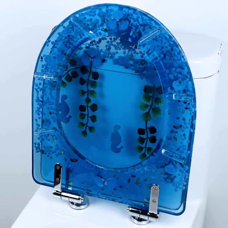 Round Ocean Resin Toilet Seat Slow Close Quick Release Metal