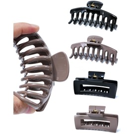 Mesovor 4 Pack Silicone Flexible Hair Claw Clips, Nonslip Large Bendable Claw Clip | Soft Hair Grip Hairclips for Thin and Thick (Black, Coffee)