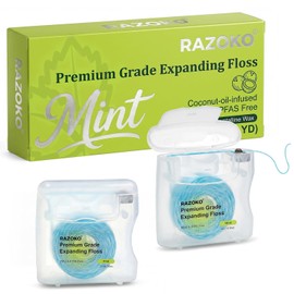 RAZOKO Hilo Dental Tejido Con Aceite De Coco Vegano Y Sin Crueldad Animal Aroma A Menta Suministro Para 4 Meses(33 Yardas X 2 Unidades) Blanco