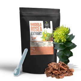 Rhodiola Rosea 10: 1 Extract 100g extract powder 3% Rosavin |naturrein – No Additives | Laborgeprüft [See Picture] | 100g extract = 1000g Rose Root Powder | Resealable Zippbe Utel | Durable To February 2019 | Vegan & Bottled in Germany