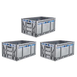 Hudson Exchange 23.62 x 15.75 x 11.81" (15.2 Gallon, 3 Pack) Collapsible Straight Wall Handled Storage Container Tote, Gray