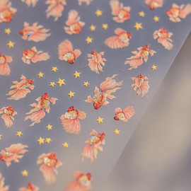 LIFOOST Goldfish Nail Art Stickers Sparkly Koi Fish Nail Stickers 5D Embossed Cute Star Manicure Decals Accessories Spring Summer Goldfish Adhesive Slider for Women DIY Nail Art Decorations