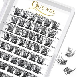 QUEWEL Individual Eyelashes, Individual Eyelash Clusters, Lashes, Natural C Curl, 14 mm, Eyelash Segments, Wide Base, for Eye Make-Up, DIY Eyelash Extension, Natural-C-14 mm