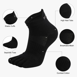 Toe Socks for Men Women,No Show Low Cut Toe Socks Individual Five Finger Cotton Breathable for Athletic Running (UK, Alpha, M, Regular, Regular, Black)