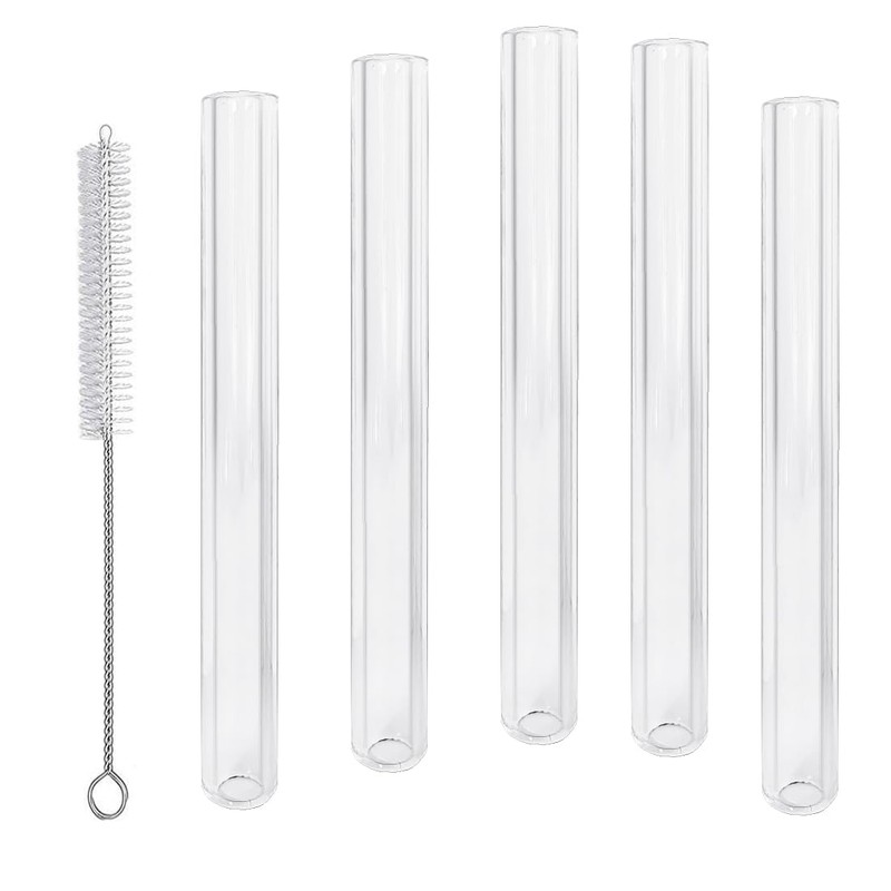 Reusable Glass Straws Set, Clear Glass Drinking Tubes Including 5*Short