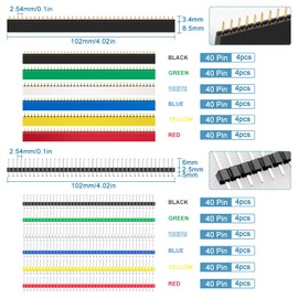 VooGenzek 348 Pieces Coloured Pin Header Kit, Straight Single Row Board Male and Female Pin Header, 2.54 mm Short Circuit Jumper Caps, PCB Board Pin Header Plug Header, Jumper Caps 2.54 mm