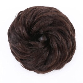 S-noilite 2Pcs Messy Bun Hair Piece Wavy Messy Hair Bun Extensions Scrunchies Thick Updo Synthetic Hair Scrunchy Easy Chignon Ponytail Hairpiece for Women Girls Medium Brown