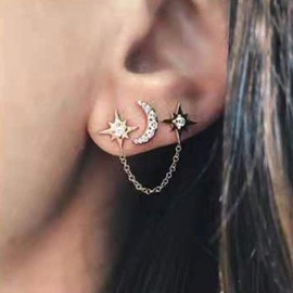 TseenYi Boho Star Moon Earrings Gold Dangling Chain Earrings Personlize Celestial Star Wrap Earrings Jewelry for Women and Girls (Gold)