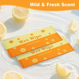 Hand Wipes Travel Size, 100 Pcs Wet Wipes Individually Wrapped for Barbecue, Seafood Boil Party, Restaurant, Lemon Scent