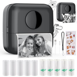 HuiJuKeJi Mini Sticker Printer Bluetooth Smart Pocket Inkless Thermal Printer with 11 Rolls Thermal Paper and Sticker for iOS&Android Print Pod, Portable Receipt Printer for Photo Journal Notes Memo