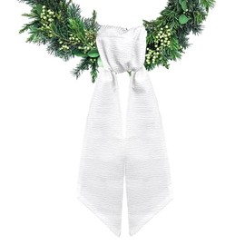 Ftuuo Wreath Sash for Front Door White Seersucker Wreath Satin Sash Burlap Garland Ribbon Accessories for Wreath Yard Doorway Indoor Outdoor Bow Bridal Shower Home Decor,5.1 x 54.3