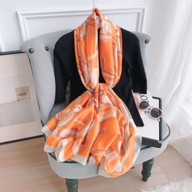 WEIGEER Silk Scarf Women Chiffon Shawl Red Scarf Neck Cief Long Head Wrap Thin Scarf Beach Women Hijab Belt Vintage Bridal Shawl Binder Chiffon Scarf Colourful Cloth L180/W90 (Orange)