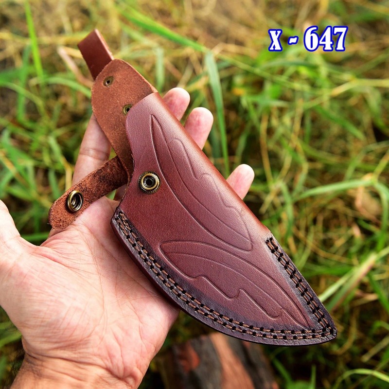 Knife Sheath Hand Engraved Fixed Blade Knife Leather Sheath Vertical