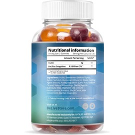 Probiotic + Prebiotic Fiber Gummies Sweetened with Stevia and Tapioca - Suitable for Kids & Adults, for Better Gut Health, High Potent Probiotics & Fiber - 60 Strawberry, Lemon, Blueberry Gummy