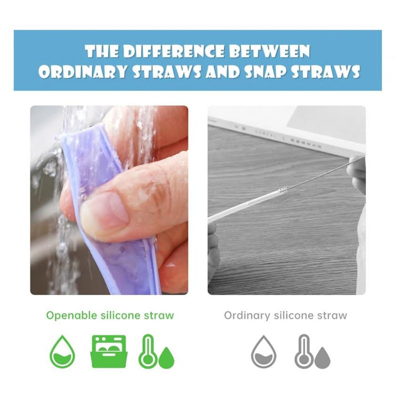 6PCS Openable Straws Silicone 9.8in Snap Washable Reusable Easy to