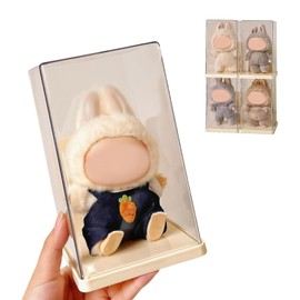 ZAXLZMHSD Clear Display Case for Plush Dolls and Collectible Toys - 360° Rotating Plastic Dust-Proof Storage Box with Cover, Protective Showcase, No Doll (Rectangle Yellow)