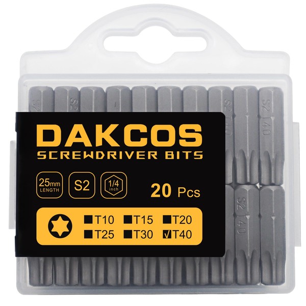 DAKCOS T40 Torx Bit, 20PCS Impact Driver Bits, 1/4" Screwdriver