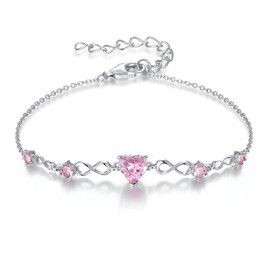 Infinity Heart Birthstone Bracelets for Women, 925 Sterling Silver Women Charm Link Bracelet Adjustable, Birthday Anniversary Christmas Jewelry Gifts for Women Wife Mom Girlfriend Her (Sterling Silver 10 Oct)