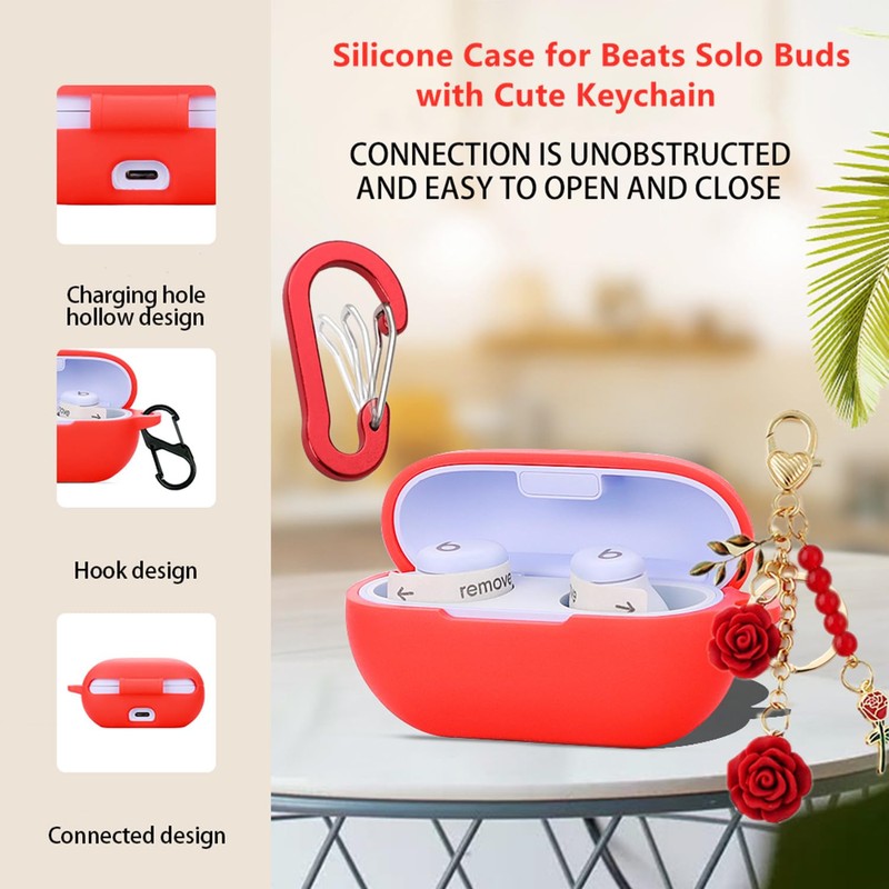 Case for Beats Solo Buds Case Cover with Flower Keychain,