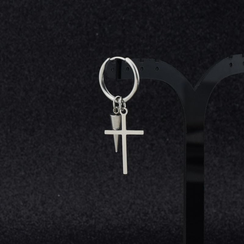 Jimin Earrings, Ring, Cross Spike, Model Wearing Jimin, One Ear,