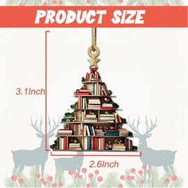 Book Lovers Ornament Acrylic Reading Book Christmas Tree Shape Bookshelf Ornaments Love Bookish Decor Librarian Gifts for Christmas Holiday New Year Party Xmas Tree Decorations Hanging