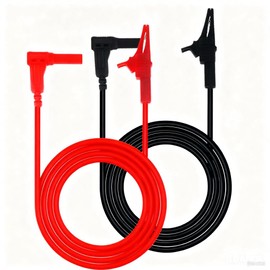 2PCS Heavy Duty Alligator Clips Test Leads, 18AWG Multimeter Alligator Clips Test Leads to Right Angle 4mm Banana Plug for Multimeter & Voltmeter, 3Ft 600V/1000V, Double Insulated ﻿ ﻿