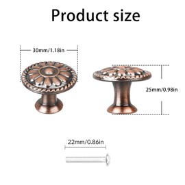 YEYIT Furniture Knobs Red Bronze Pack of 16 Cabinet Knobs Flower Pattern Round Drawer Handles Furniture Knob Red Bronze Chest of Drawers Drawer Knobs Set Cabinet Knob for Furniture Chest of Drawers