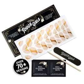 TOUGH GIRLS | Nail Polish Strips | 20 Stylish Strips | Brighter, Thicker, Tougher | Includes Cuticle Stick, Nail File, & Nail Wipes (Metallic Gold & White Edges & Tips)