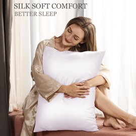 Adubor Silk Pillow Case 2 Pack for Hair and Skin with Hidden Zipper, Both Sides 23 Momme Silk Pillowcase (White, King: 20''X36'')