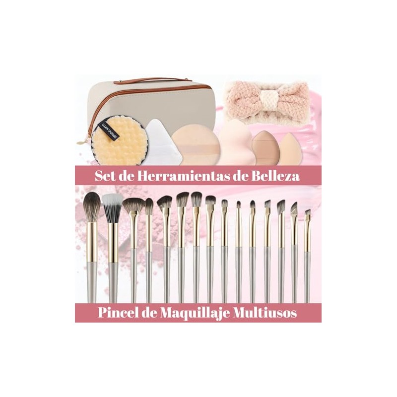 Set de Brochas para Maquillaje 36 piezas Profesional, Estuche, Blanco