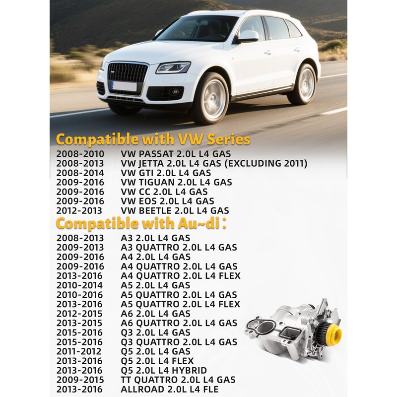 Electric Engine Water Pump Kit Compatible with A3 A4 A5