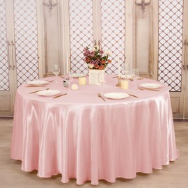 FXKS 10 Pack Satin Tablecloth 120 Inch Rose Gold Round Silky Satin Table Cover,Bright Silk Smooth Washable Table Cloth, Overlay Silky Table Cover for Wedding Party Banquet Event Dining Decoration