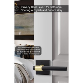 goldenwarm 4 Pack Black and Gold Interior Door Handles, Heavy Duty Privacy Door Handles Levers, Black and Gold Door Handles Interior for Bedroom and Bathroom(Square, Zinc Alloy)