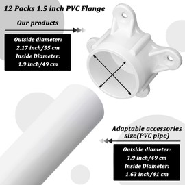 12 Packs PVC Flange for 1-1/2" PVC Pipe, Table Screw Caps Fittings for DIY Rod Holder Projects, Making Storage Shelves, Support Feet