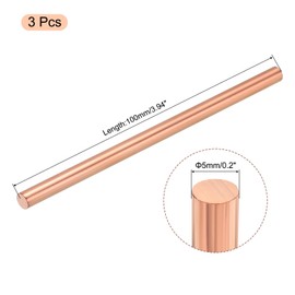 sourcing map Pack of 3 Pure Copper Rod, 0.2 Inch Diameter, 4 Inch Length, Solid Copper Rod, Lathe Bar for DIY Metal Crafts and Hobbies