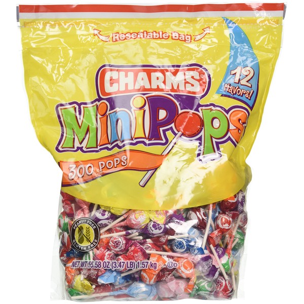 Charms Minipops 12 Assorted Flavors 300 Mini Pops in a Resealable Bag