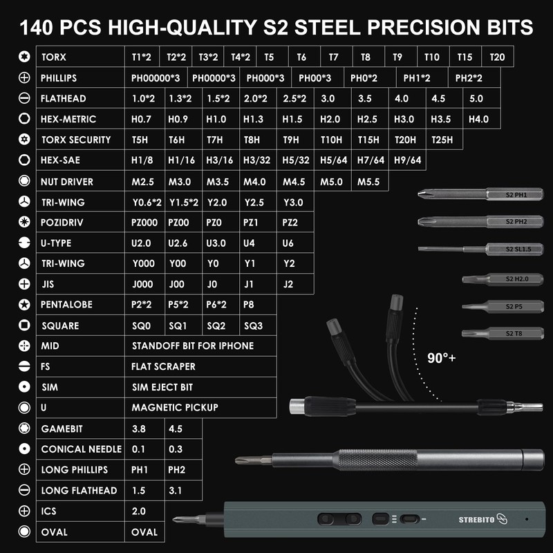 STREBITO Electric Screwdriver 155 in 1 Mini Electric Screwdriver Set,