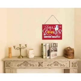 Winter Christmas Wooden Door Hanging Sign, Milk and Cookies Served Nightly", Merry Christmas Sign, Winter Sign, Winter Decor, Christmas Decor, Christmas Party Supplies Favors 10 X 7.8 in