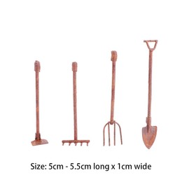 4Pcs Dollhouse Farming Tools, 1:12 Scale Miniature Rusty Metal Shovel Hoe and Pitchfork Kit Dolls House Furniture Accessories for Garden Landscape