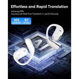 AI Translation Earbuds Real Time, 144 Languages Translator Earbuds, 3-in-1 Translating Device with Music & Calls, 80H Playtime Bluetooth 5.4 Open Ear Translator Earbuds for Travel Business Meeting