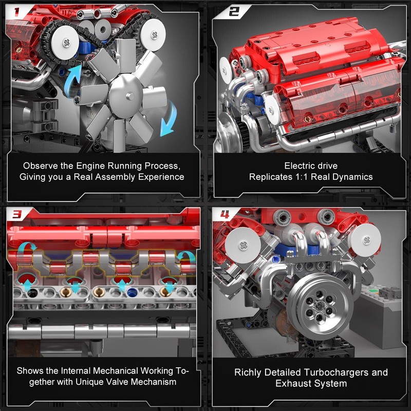 Mould King 10155 V8 Engine Red Motor Model That Works