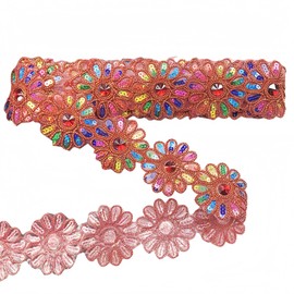 Cintas de encaje de girasol de 4.5 yardas de 5.8 cm de ancho, bordadas florales para coser en encaje, adornos de ropa, decoración de manualidades (naranja rojo)