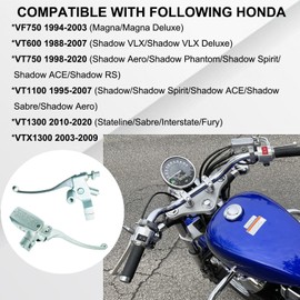 Vanlison Left & Right Brake Master Cylinder Clutch Levers Compatible with Honda VT600 VT750 VF750 VT1100 VT1300 VTX1300 Part # 45510-MFR-305 53172-MR1-000 53178-MAH-000 Chrome