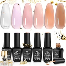 Beetles Esmalte en Gel Jelly Blanco Rosa, Kit de 6 Colores | Tonos Transparente, Blanco Lechoso y Rosa para Manicura UV de Salón