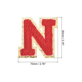 sourcing map 3Pcs Chenille Letters Patches Large Size 3.15"x2.76" Iron-on Letters N Golden Glitter Embroidered Patches for Clothing, Shoes, Hats, Backpack (Red)