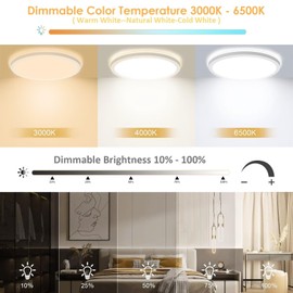 Yexati Bathroom Light 24W 3200LM 30cm Dimmable with Remote Control 6500K-3000K, IP54 LED Bathroom Light Ultra Thin Flush Ceiling Light Round for Kitchen Toilet Porch Bedroom Utility Room White