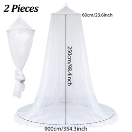 HOOPOE Mosquito Net Bed Travel, Pack of 2 Canopy Bed Curtains, for Mosquito Net Double Bed and Single Bed, Mosquito Net Fine Mesh for Home and Camping Bed Canopy, White, 60 x 250 x 900 cm