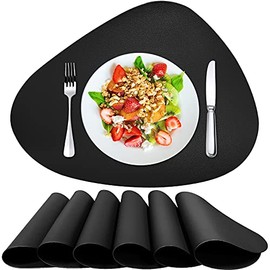 Herda Black Placemats Set of 6 for Dining Table Mats, Faux Leather Place Mats Wipeable Washable Placemats for Round Table Mats for Kitchen Dining Patio Heat Resist Easy to Clean.