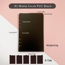 DY.2ten Black Dividers for 6 Ring Binder, 5 Top-Edge Index Tabs, A5 Sturdy Plastic Binder Divider, Insertable Notebook Planner Tab Dividers for Binders with 2-Stickers, Matte Black