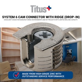 Titus 10 Pack System 6 Cam Connector for 19mm Panel, Drop-In, Nickel Plated Zinc, Non-Outrigger, Earthquake-Proof, DIY & Manufacturing
